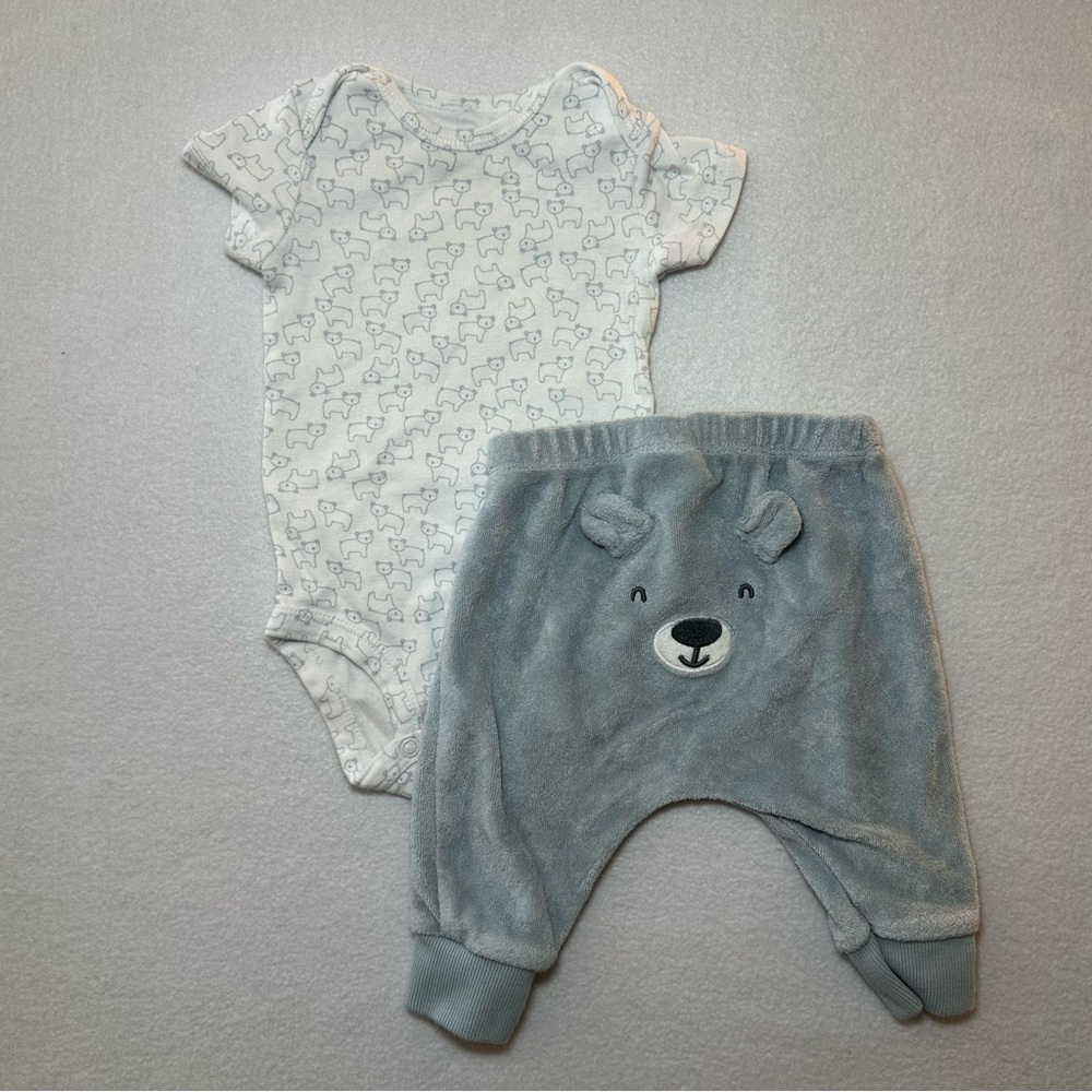 Carter's Baby Boy Outfit Bundle 3M Blue Animal Theme Hoodie Zip Up 4 Piece - Picture 2 of 9